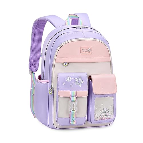 FANDARE Niedlich Kinderrucksack Galaxy Schulranzen Mädchen Junge Schulrucksack Büchertaschen Rucksack Hochschule Schultertasche für Outdoor Reisen Schule Daypacks mit Brustgurt Lila von FANDARE