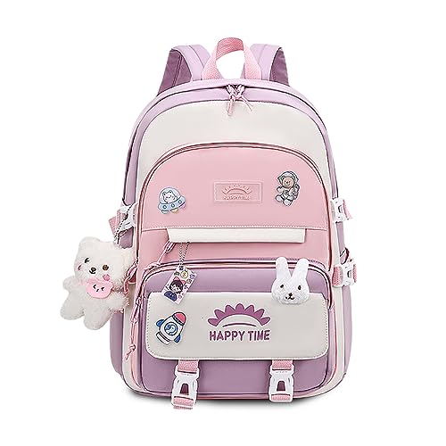 FANDARE Niedlich Kinderrucksack Schulranzen Mädchen Junge Schulrucksack Büchertaschen Rucksack Hochschule Schultertasche für Outdoor Reisen Schule Daypacks mit Gepäckfixierungsgurt Rosa von FANDARE