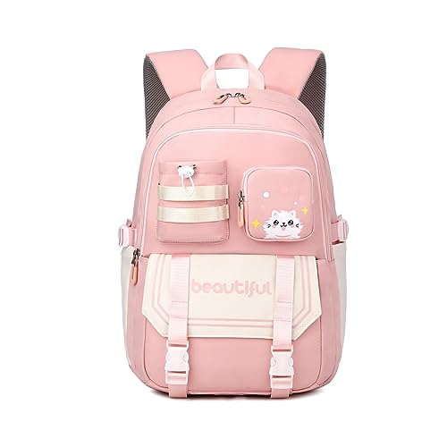 FANDARE Niedlich Kinderrucksack Schulranzen Mädchen Junge Schulrucksack Büchertaschen für Grund-, Mittel- und Oberschüler Rucksack Hochschule Schultertasche Reisen Schule Daypacks Rosa von FANDARE