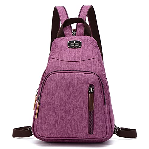 FANDARE Retro Brusttasche Sling Bag Klein Rucksack Schulranzen Umhängetasche Schulrucksack Sporttasche für Damen Herren Pendeln Schule Freizeit Reise Daypacks Dauerhaft Polyester Lila von FANDARE