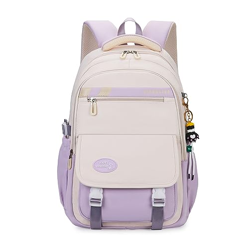 FANDARE Schulranzen Mädchen Junge Schulrucksack Daypacks Büchertaschen für Grund-, Mittel- und Oberschüler Rucksack Hochschule Damen Schultertaschen für Uni Reisen mit Plüsch-Accessoires Lila von FANDARE