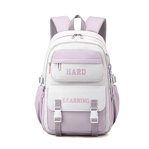 FANDARE Schulranzen Mädchen Junge Schulrucksack Lässig Rucksack Büchertaschen für Grund-, Mittel- und Oberschüler Hochschule Damen Schultertaschen für Uni Reisen Freizeit Daypacks Lila Weiß von FANDARE