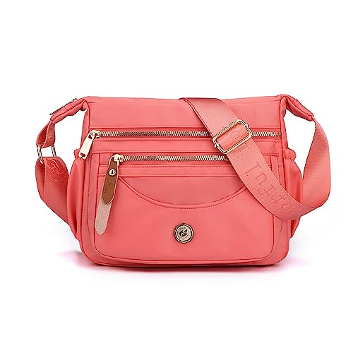 FANDARE Ultraleicht Damen Umhängetasche Nylon Schultertasche Handtaschen Elegant Umhängetasche mit verstellbarem breitem Riemen Frauen zum Umhängen Damentasche Multi-Tasche Messenger Bag Rosa von FANDARE