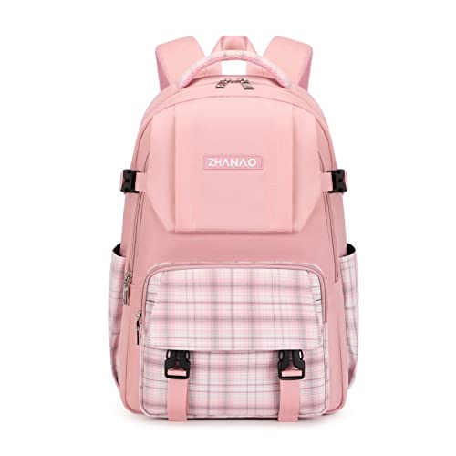 FANDARE Ultraleicht Rucksack Schulranzen Schultaschen Schulrucksack Damen Herren Schultasche für Jugendliche Schüler Universität Outdoor Reisen Daypacks Rucksack Wasserdicht Polyester Rosa Gitter von FANDARE