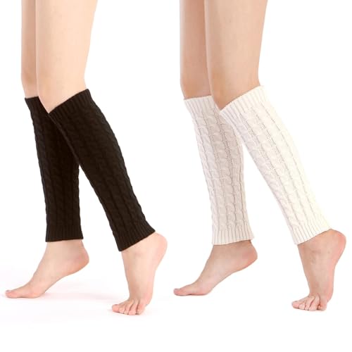 FANGCCC 2 Paar Stulpen Damen Winter Leg Warmers Beinstulpen Damen Stulpen für Damen (Schwarz, Weiß) von FANGCCC