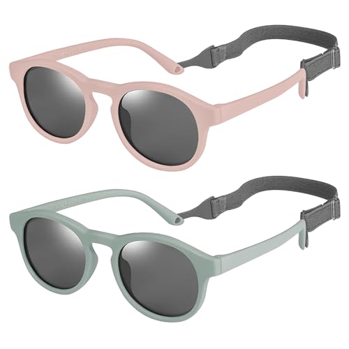 Sonnenbrille Kinder 0-3 Jahre Jungen & Mädchen, 100% UV Schutz Baby Sonnenbrille, Polarisierte Kindersonnenbrille mit Riemen Flexibler Verstellbar Weicher Silikonrahmen für Neugeborene Kleinkind von FANGCCC