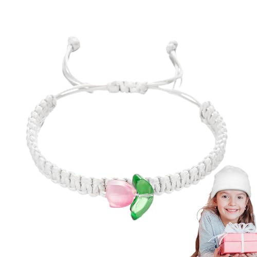 FANGZ Blumenarmband, handgefertigtes gewebtes Stoffarmband - Tulpen-String-Armbänder - Verstellbares handgefertigtes Boho-Armband für Frauen, Teenager von FANGZ