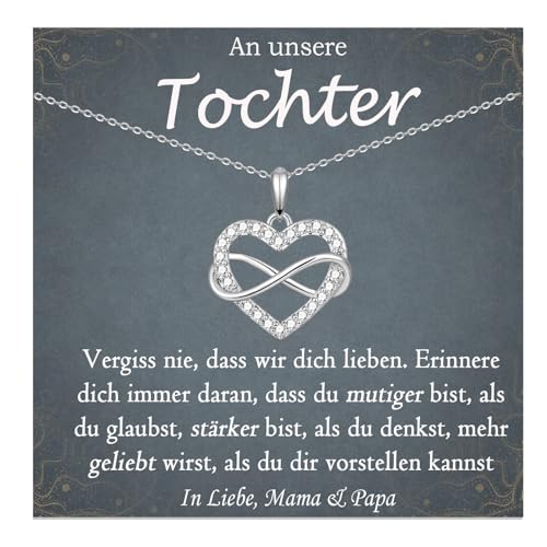 FAOMZQ Geschenk für Tochter, An meine Tochter Halskette, Infinity Herz Kette für unsere Tochter von Mama und Papa zum Geburtstag Abschluss Einschulung Weihnachten von FAOMZQ