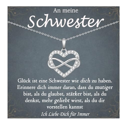 FAOMZQ Schwester Geschenk, An meine Beste Schwester Infinity Halskette, Kette als Geburtstagsgeschenk für Schwester zum Geburtstag Abschluss Einschulung Weihnachten von FAOMZQ