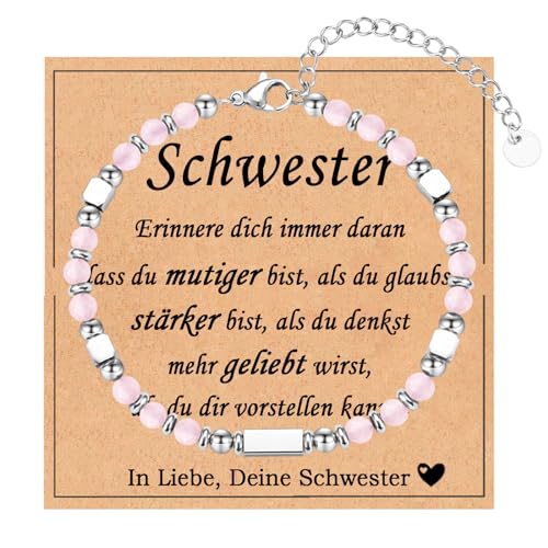 FAOMZQ Schwester Geschenk, Schwester Armband Geschenke, An Meine Schwester Geschenke zum Geburtstag Abschluss Einschulung Weihnachten, Rosa von FAOMZQ