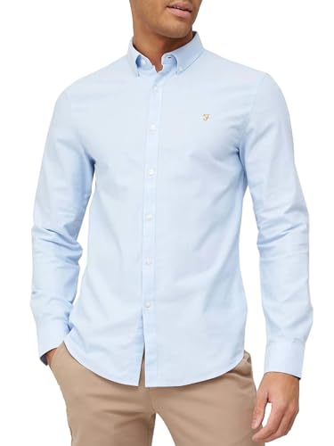 Farah Herren Brewer Slim Fit Baumwoll-Oxford Hemd, himmelblau, L von Farah