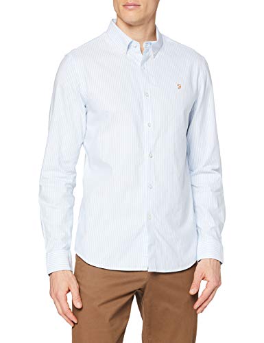 Farah Herren Brewer Slim Fit Baumwolle Oxford Stripe Shirt Hemd, himmelblau, M von Farah