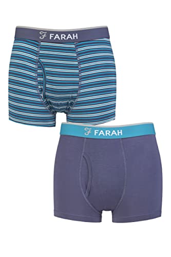 Farah Herren Schmucklos und Streifen Bambus Schlüsselloch Trunks Packung 2 Streifen Denim/Aqua M von Farah