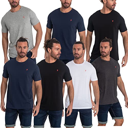 Farah T-Shirt 3, 5, 7 Pack Herren Klassischer Rundhalsausschnitt Solide Baumwolle T-Shirts Five Pack Herren Freizeitkleidung, Roblan, S von Farah