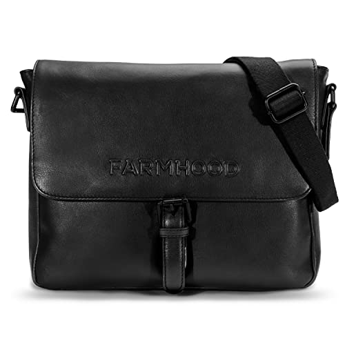 FARMHOOD Memphis Damen/Herren Leder Aktentasche mit Schnallenverschluss | Messenger Bag mit Steckfächern und Stiftelaschen |mittelgroße Dokumententasche 32 cm mit Reißverschlussfach von FARMHOOD