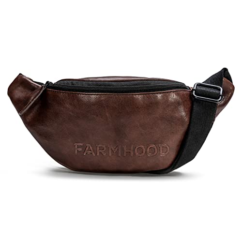 FARMHOOD Memphis Damen/Herren Leder Gürteltasche |34cm große Bauchtasche mit Reißverschlussfach innen und längenverstellbarem Riemen | Hüfttasche mit Reißverschlussfach auf der Rückseite von FARMHOOD