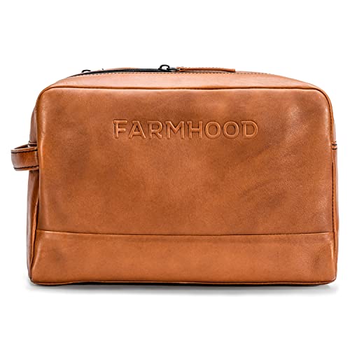 FARMHOOD Memphis Damen/Herren XL Leder Kulturbeutel | mit 2 Hauptfächern | Kosmetiktasche 30 cm von FARMHOOD