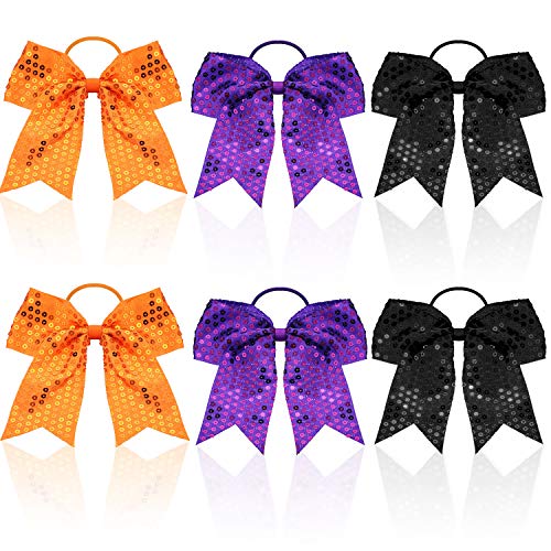 6 Stück Halloween-Cheerleading-Haarschleifen, glitzernde Cheerleading-Haarschleifen, große Pailletten-Pferdeschwanz-Halter für Damen und Mädchen, Halloween-Kostüm-Dekoration, 3 Farben von FARUTA