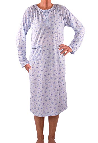 FASHION YOU WANT Damen Senioren Oma Nachthemd mit Blumenmuster kuschelig weich aus Baumwolle ideal für pflegebedürftige Omas einfach anzuziehen und super pflegeleicht (N07, 46/48) von FASHION YOU WANT