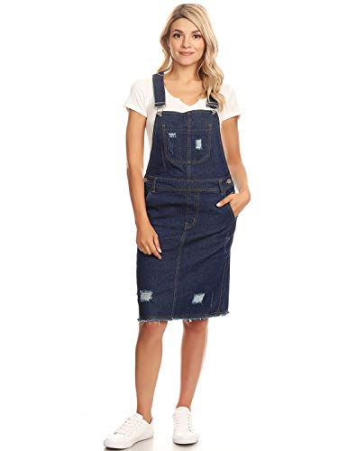 Fashionbella Frau Indigo Blau Denim Tasche Knopf Verstellbar Träger Knielang Jeans Latzkleid Latzrock Rock Fashionbella Frau Indigo Blau Denim Tasche Knopf Verstellbar Träger Knielang Jeans Latzkleid Latzrock Rock von FASHIONBELLA