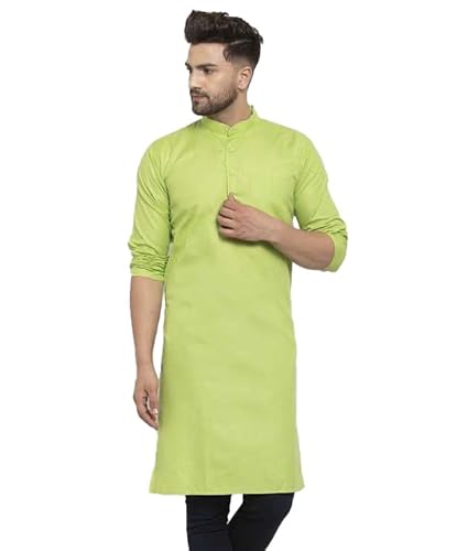 FASHIONZAADI Herren Baumwolle Kurta Casual Button Down Langarm Yoga Kurta Eid Festliche Partykleidung Kleid für Jungen, grün, XL von FASHIONZAADI