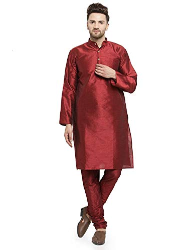 FASHIONZAADI Herren Seide Kurta Pyjama Set Indische Herren Hochzeit Designer Kollektion Party Wear Churidar Kurta für Jungen, kastanienbraun, 3XL von FASHIONZAADI