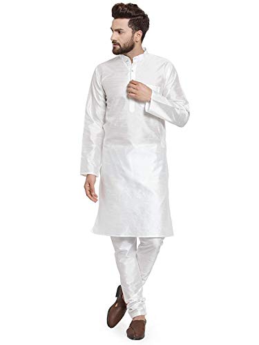 FASHIONZAADI Kurta-Pyjama-Set für Herren, aus Seide, indisches Design, für Hochzeiten, Partys, Churidar Kurta für Jungen Gr. XXL, weiß von FASHIONZAADI