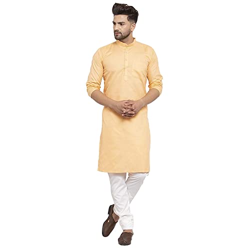 Indische Herren Baumwolle Kurta Pyjama Set Casual Büro Wear Outfit Herren Lang Kurta Set Eid/Diwali Festliche Jungen Party Kleid, pfirsich, XL von FASHIONZAADI