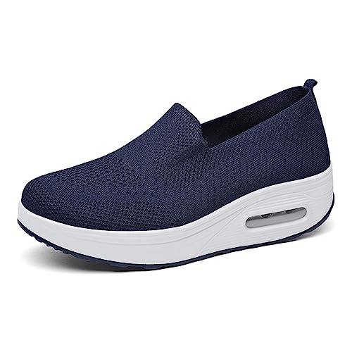 Damen Plateauschuhe Laufschuhe Schlankheitsschuhe Gewicht Luft leicht elastisch Sport Laufen Tennis Yoga zum Überziehen Sportschuh Netzstoff flach Pumps Sommer, Blau, 36 EU von FAZEU