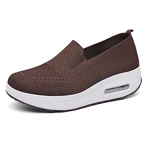 Damen Plateauschuhe Laufschuhe Schlankheitsschuhe Gewicht Luft leicht elastisch Sport Laufen Tennis Yoga zum Überziehen Sportschuh Netzstoff flach Pumps Sommer, Braun, 38 EU von FAZEU