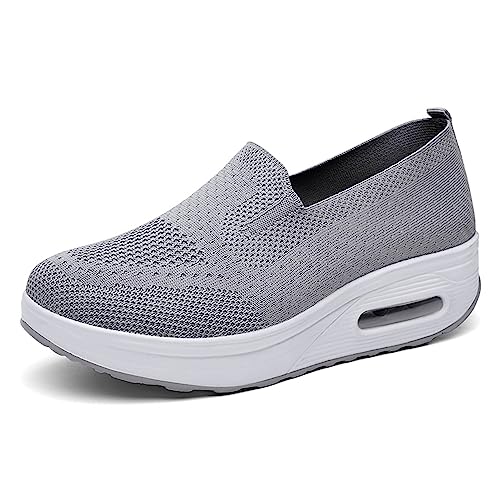 Damen Plateauschuhe Laufschuhe Schlankheitsschuhe Gewicht Luft leicht elastisch Sport Laufen Tennis Yoga zum Überziehen Sportschuh Netzstoff flach Pumps Sommer, Grau, 37 EU von FAZEU