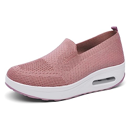 Damen Plateauschuhe Laufschuhe Schlankheitsschuhe Gewicht Luft leicht elastisch Sport Laufen Tennis Yoga zum Überziehen Sportschuh Netzstoff flach Pumps Sommer, Rosa, 39 EU von FAZEU