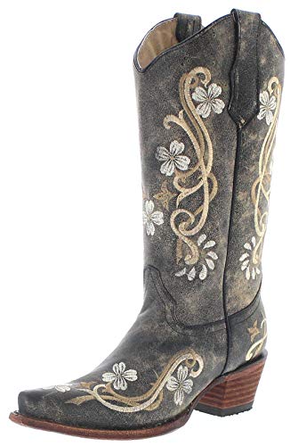 Circle G Boots Damen Cowboy Stiefel L5178 Lederstiefel Westernstiefel Schwarz 38.5 EU von FB Fashion Boots