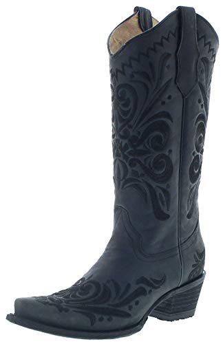 Circle G Boots Damen Cowboy Stiefel L5433 Lederstiefel Westernstiefel Schwarz 37.5 EU von FB Fashion Boots