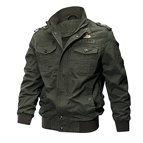 FBYDLL Warme Herren Jeansjacke - Air Force Pilot Herbstjeans Mit Reißverschluss, Verdickung Lockere Passform Cowboy-Oberteil Mit Knöpfen, Plus Größe Outwear M - 6XL,Khaki,XXL von FBYDLL