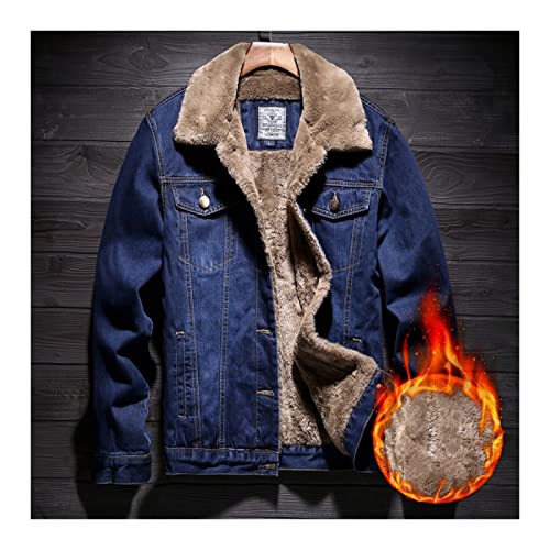 Herren Gefütterte Jeansjacke - Fleece Winter Sherpa Western Cowboy Mantel, Warmhalten Werkzeug Winddicht Verdicken Trucker Jeans Oberbekleidung, Button Down Langarm Übergröße,Marineblau,S von FBYDLL