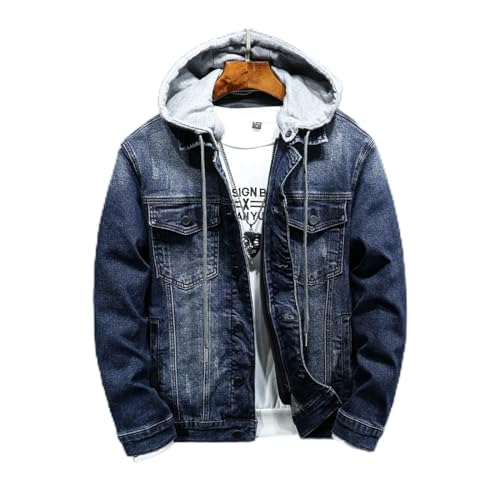 Herren Gefütterte Jeansjacke - Kapuzen Quilting Winter Sherpa Western Cowboy Mantel, Multi-Pocket Tooling Verdicken Trucker Jeans Outwear, Button Down Langarm Übergröße,Blau,L von FBYDLL