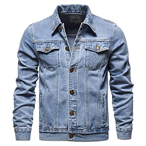 Jeansjacke Herren Einfarbig - Slim Fit Trucker Vintage Baumwolle Cowboy Tops Mantel, Lässige Western Style Jean Outwear, Button Down Mit Taschen Waschen Für Den Herbst Plus Größe S - 5XL,Schw von FBYDLL