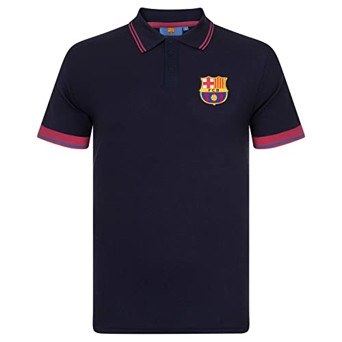 FC Barcelona Herren Polo-Shirt mit bunt gewebtem Vereinslogo - Marineblau - S von FC Barcelona