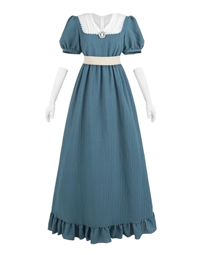 FCCAM Regency Kleid Damen Vintage Maxikleid mit Puffärmeln – Empire Stil Sommerkleid mit Taillengürtel & Brustbrosche – Cosplay Ballkleid mit Handschuhen, Blau,XXL FCCAM Regency Kleid Damen Vintage Maxikleid mit Puffärmeln – Empire Stil Sommerkleid mit Taillengürtel & Brustbrosche – Cosplay Ballkleid mit Handschuhen, Blau,XXL von FCCAM