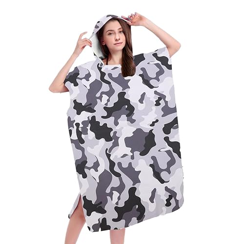 FEBE Badeponcho Bademantel Camo Damen Herren 145x80 cm Badetuch mit Kapuze Surf Poncho Mikrofaser Kuschelig Schnelltrocken von FEBE