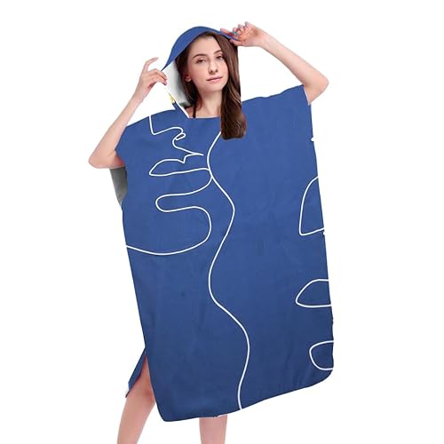 FEBE Badeponcho Bademantel Linien Damen Herren 145x80 cm Badetuch mit Kapuze Surf Poncho Mikrofaser Kuschelig Schnelltrocken von FEBE