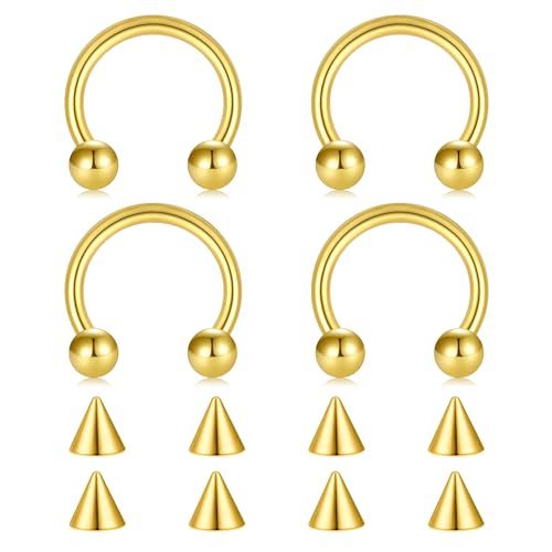 FECTAS Hufeisen Ringe Chirurgenstahl Nase Septum Hufeisen Ohrring Augenbraue Tragus Lippen Ringe Daith Helix Piercing Schmuck für Frauen Männer 14g 10mm Gold von FECTAS