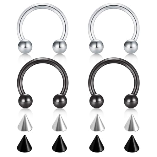 FECTAS Hufeisen Ringe Chirurgenstahl Nase Septum Hufeisen Ohrring Augenbraue Tragus Lippen Ringe Daith Helix Piercing Schmuck für Frauen Männer 14g 12mm Silber Schwarz von FECTAS