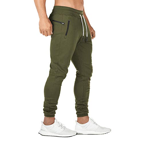 FEDTOSING Jogginghose Herren Fitness Spotshose Slim Fit Trainingshose Sweatpants Chino Baumwolle Taschen(Grün XL) von FEDTOSING