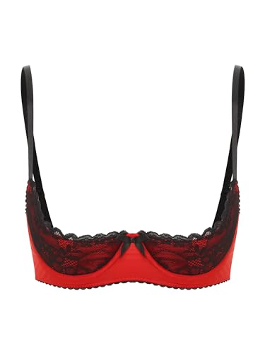 FEESHOW Damen BH Hebe Brustfrei BH Busenfrei Offene Brüste Dessous Spitze Unterbrust Bralette Erotische Unterwäsche Lingerie Rot_A 4XL von FEESHOW