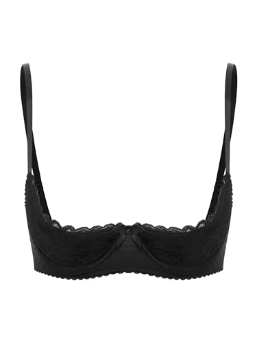 FEESHOW Damen BH Hebe Brustfrei BH Busenfrei Offene Brüste Dessous Spitze Unterbrust Bralette Erotische Unterwäsche Lingerie Schwarz_A 3XL von FEESHOW