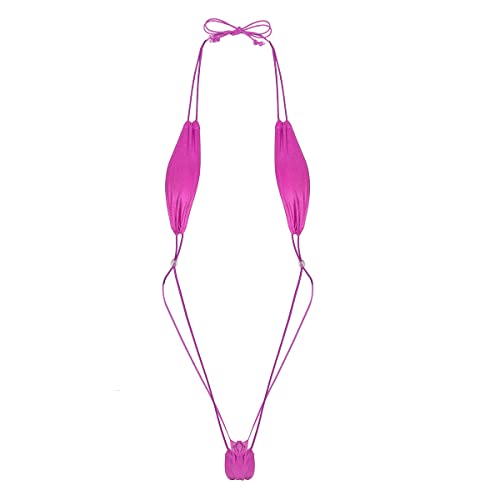 FEESHOW Damen Micro Bikini Monokini Neckholder Dreipunkt Bikini Badeanzug Stringbody Rückenfrei Mini Dessous Pink Einheitsgröße von FEESHOW