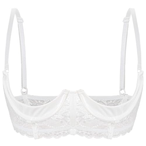 FEESHOW Damen Hebe BH Brust Offen Transparente Spitze/Leder Bra Mit Bügel Verführerische Dessous Reizwäsche Oberteile A_Weiß XXL von FEESHOW