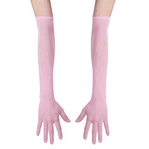 FEESHOW Damen/Herren Nahtlose Handschuhe Stulpenärmel Elastisch Strumpfhosen Nylon Durchsichtig Ellenbogen Lang für Hochzeit Abend Rosa Einheitsgröße von FEESHOW